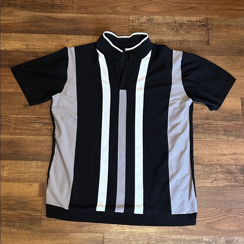 Classic Black and Gray Striped Polo Shirt